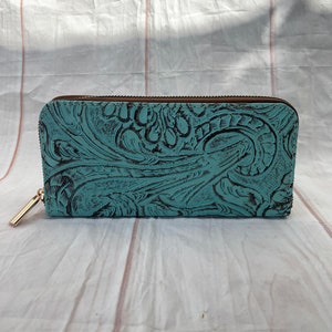 turquoise tooled leather wallet