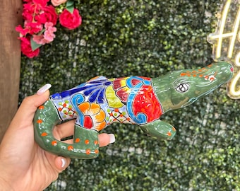 Handcrafted Mexican Talavera Alligator Figurine