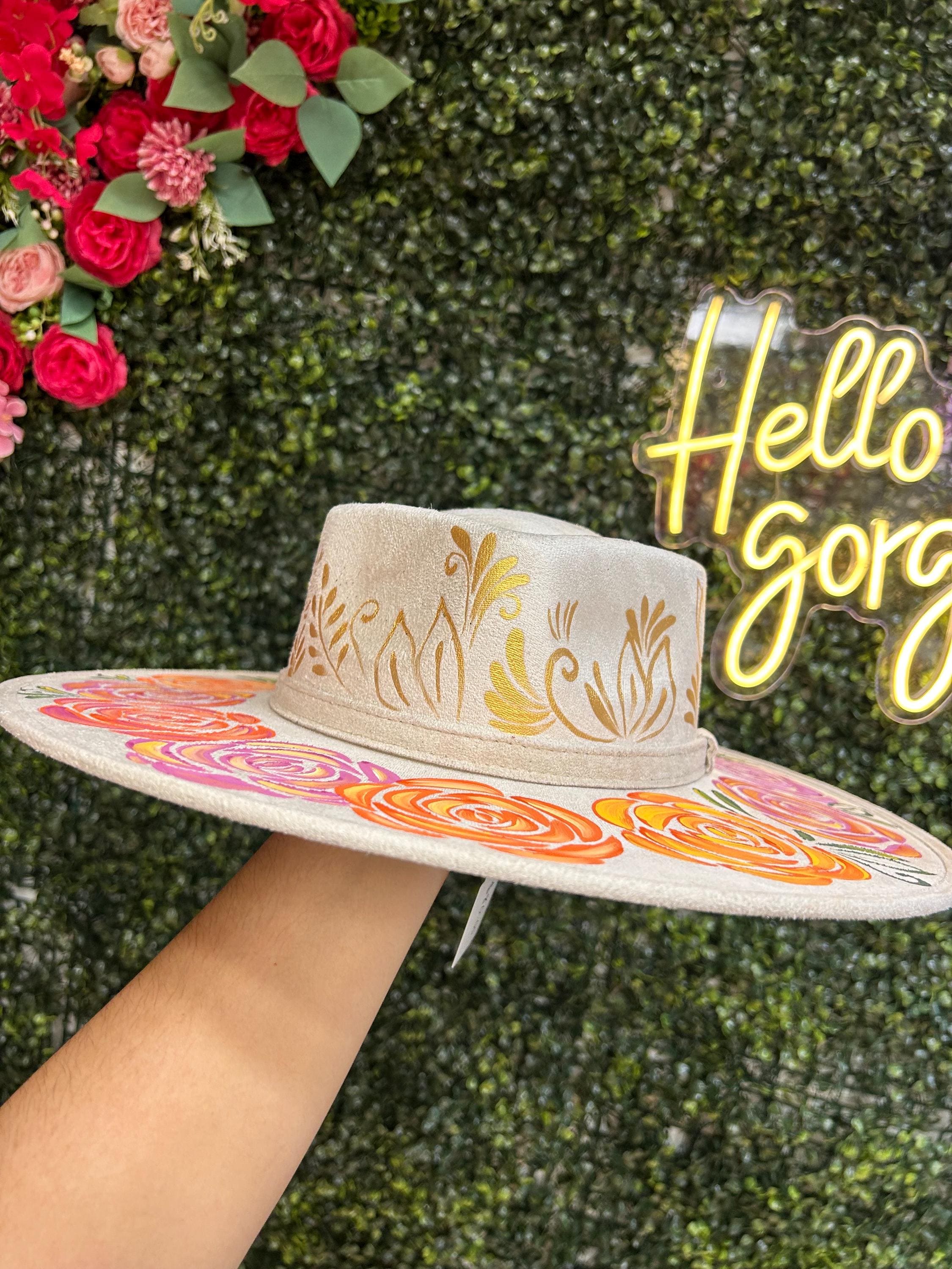 Hand Painted Floral Cream Felt Hat - Etsy