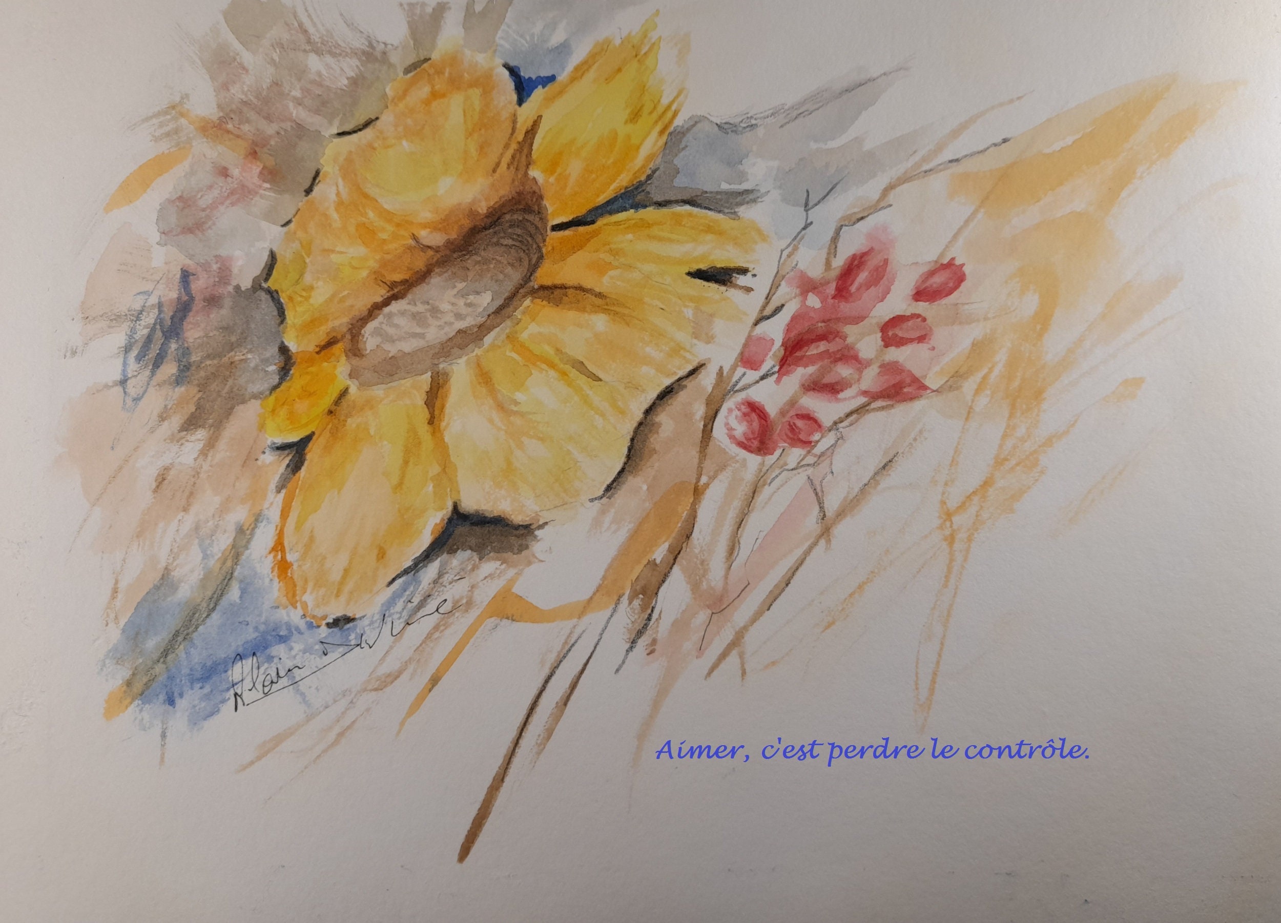 Couleurs Des Mots. Aquarelle Florale Tournesol. Phrase Inspirante.poster Inspiré.reproduction d'art 