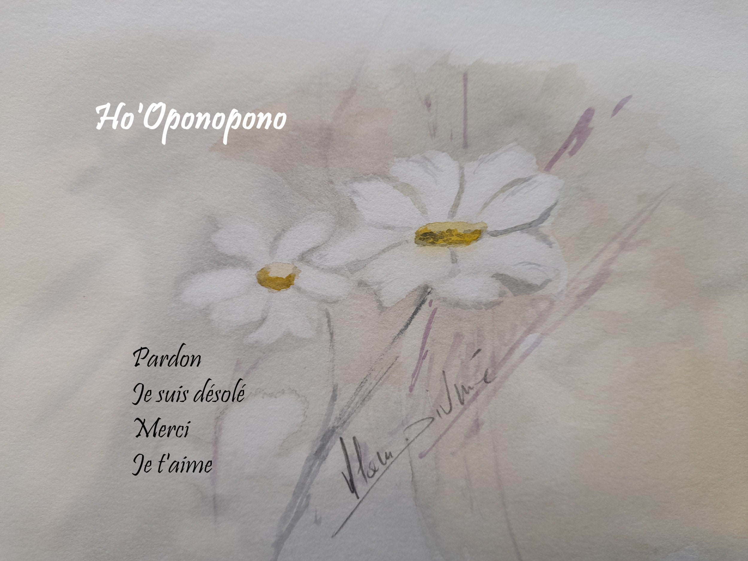 Poster, Affiche. Prière Traditionnelle Hawaïenne. Mantra Ho'oponopono. Aquarelle Faite Mains, Pour V