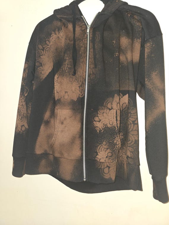 Autumn Cosmic Zip-Up Hoodie – Super Soft Black Hoodie with Fall-Themed Reverse Dye
