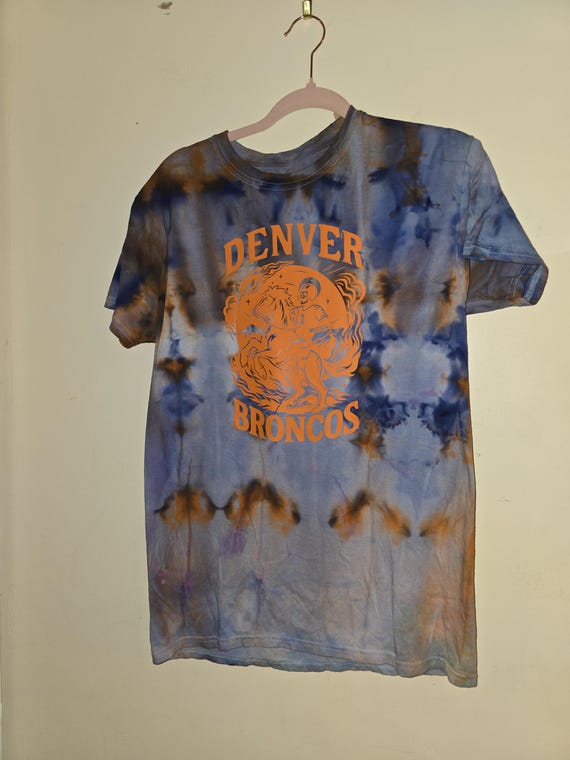 Denver Broncos Tie-Dye Shirt (Medium) | Psychedelic Orange & Blue Football Tee | Handmade Game Day Shirt | Grateful Lot Lady Designs
