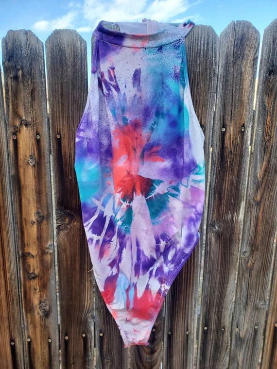 Rorschach Test Body Suit – Abstract Tie-Dye, Grateful Dead Inspired, Size L, Unique Statement Wear