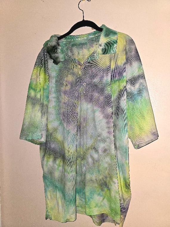 Hand-Dyed Vintage Polo Shirt | Size 2XL | Spiral Tie-Dye | Green Gray Yellow Earth Tones | Unisex Grunge