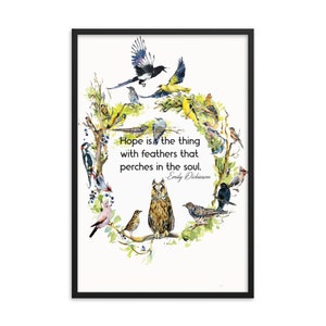 Emily Dickinson | Hope is the Thing With Feathers | Illustrated Poster | Printable Wall Art | Watercolor | Poetry Quote | DIGITAL DOWNLOAD