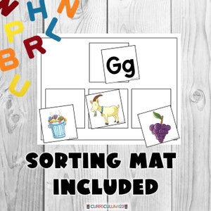 A sorting mat. Add an alphabet and three pictures to the mat.