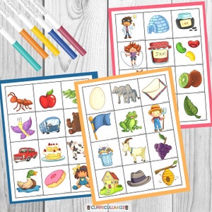 Colorful picture cards. The pictures are in alphabetical order.