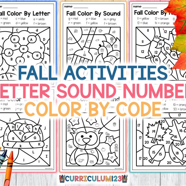 Fall Color By Number Printable Color By Letter Fall Activities for Preschool