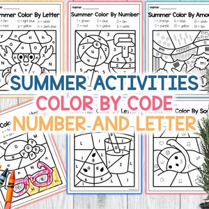 Color de verano por números, letras y sonidos / Páginas para colorear de verano