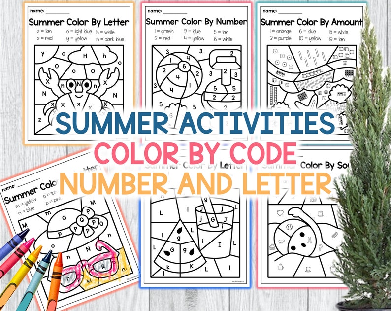 Summer Color by Number Letter and Sound Summer Coloring Pages Etsy