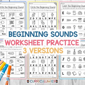 Beginning Sound Worksheet, Initial Sound Review Practice, Kindergarten Worksheets, Phonics Printable, First Grade activity