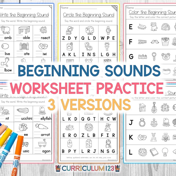 Beginning Sound Worksheet, Initial Sound Review Practice, Kindergarten Worksheets, Phonics Printable, First Grade activity