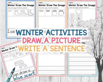 Wintergerichte tekening Afdrukbaar Teken de afbeelding Winteractiviteiten voor de kleuterschool