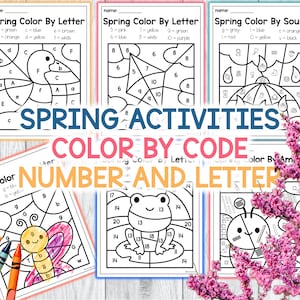 Color de primavera por números Color por letra imprimible Actividades de primavera para preescolar
