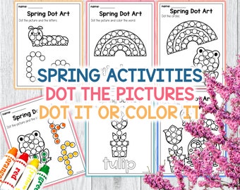 Spring Dot Art Actividades imprimibles con marcadores de puntos de habilidades motoras finas para preescolar