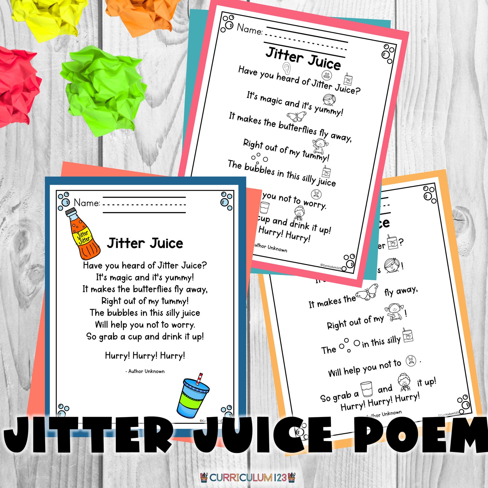 Jitter Juice First Day of School Activity Printable, Back to School ...