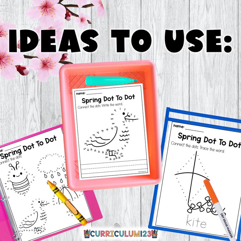 Spring Dot to Dot Printable Coloring Pages Spring Activities for ...