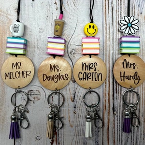 Breakaway boho book lanyard, ID badge holder, lanyard for keys, gifts for teachers, back to school, teacher appreciation day, neon flower.