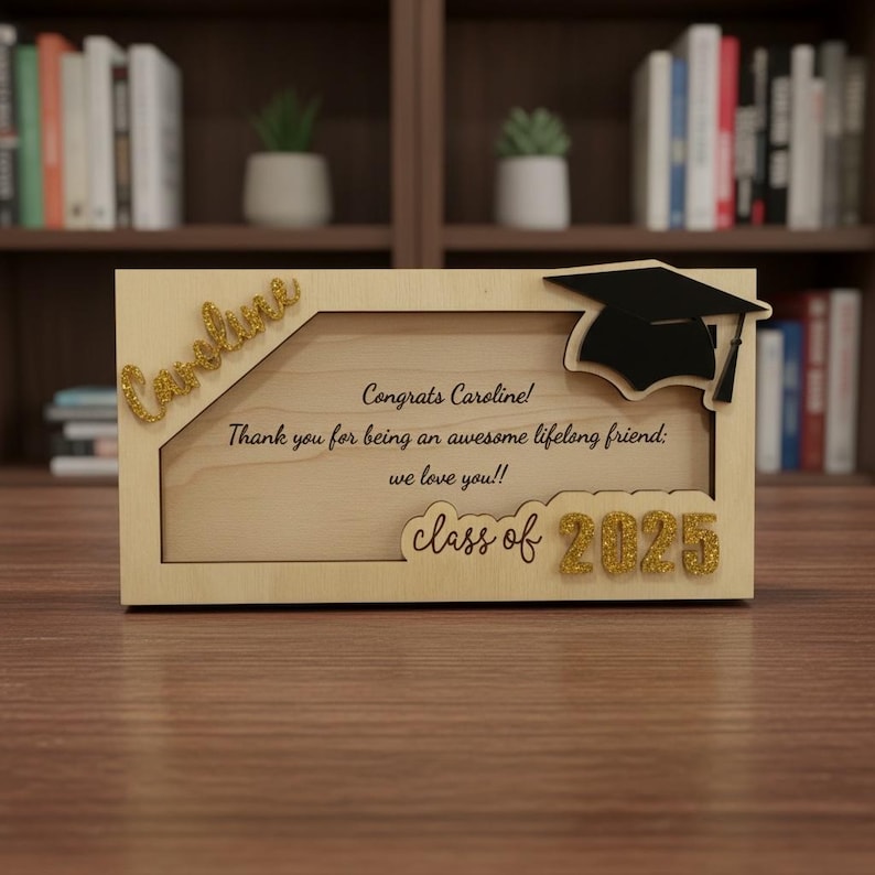 Personalized Wood Graduation Money Holder Keepsake, Class of 2026, gifts for graduates, personal touch grad party idea. image 5