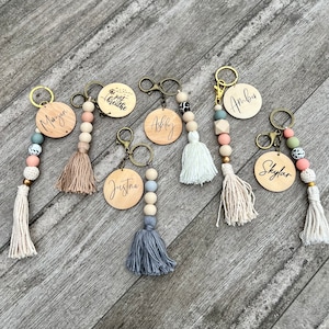 Personalized boho keychain, soft bead keychain, gifts for her, New driver gifts, personalized gifts, diaper bag tag, backpack tag, purse tag