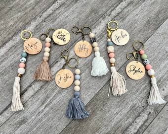 Personalized boho keychain, soft bead keychain, gifts for her, New driver gifts, personalized gifts, diaper bag tag, backpack tag, purse tag