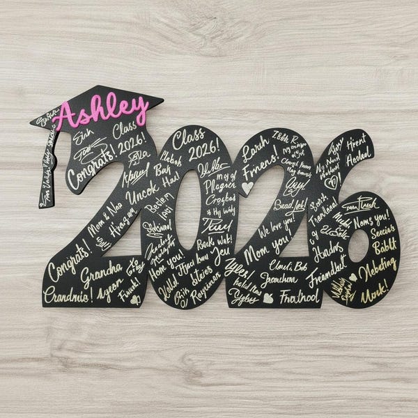Personalized Wood Graduation Guestbook Sign, Class of 2026.