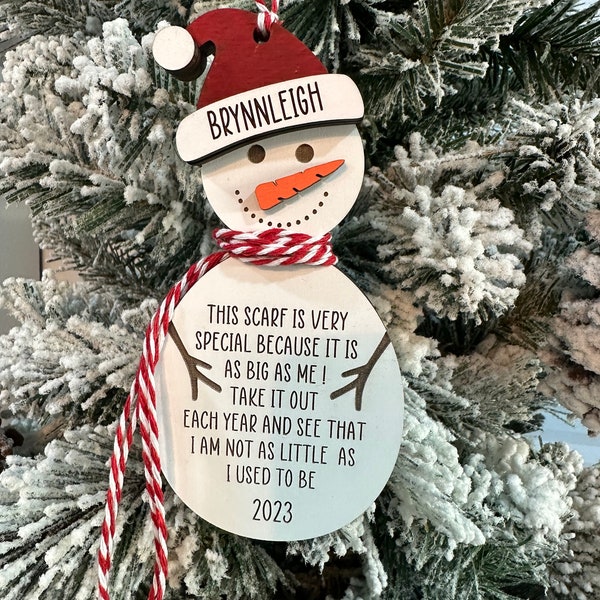 Personalized snowman child height ornament, 2023 2024 first baby Christmas ornament, watch me grow, Christmas tree decor, kids gift exchange