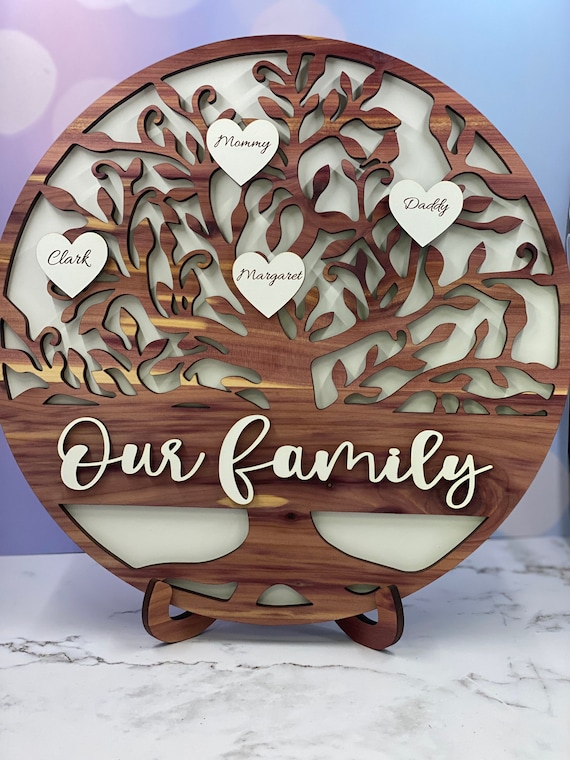 Laser cut and engraved family tree sign | Etsy