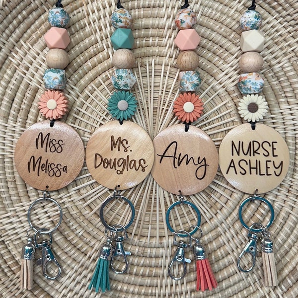 Breakaway daisy beaded Teacher lanyard, ID badge holder, lanyard for keys, gifts for teachers, lanyard for nurses, teacher appreciation day