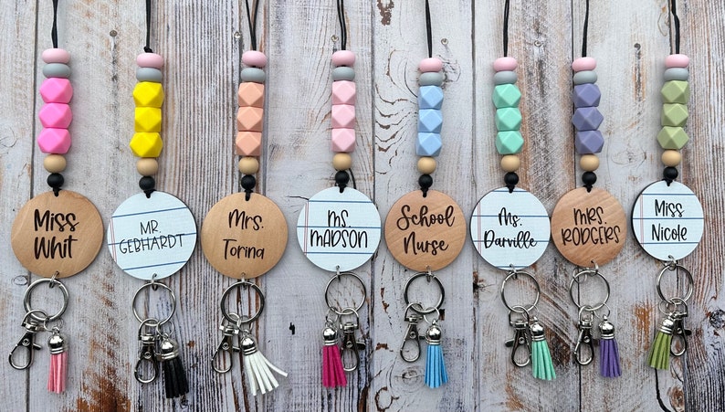 Breakaway pencil notebook lanyard, ID badge holder, lanyard for keys, gifts for teachers, engraved acrylic name tag, teacher appreciation