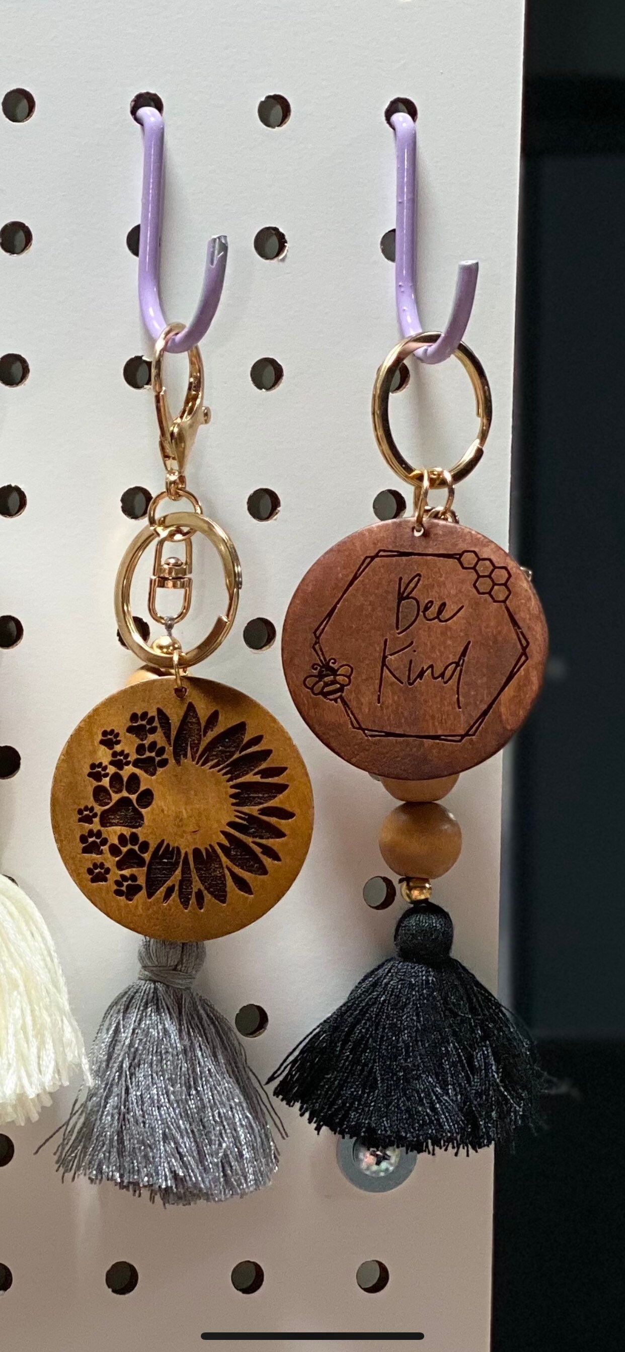 Engraved wooden beaded disc keychain with tassel Etsy