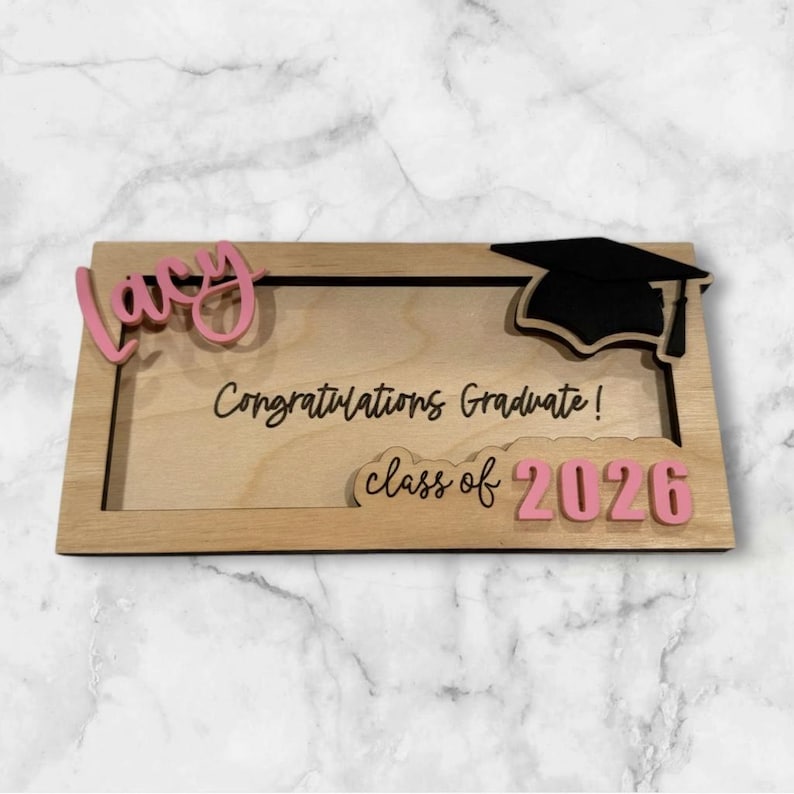Personalized Wood Graduation Money Holder Keepsake, Class of 2026, gifts for graduates, personal touch grad party idea. image 4
