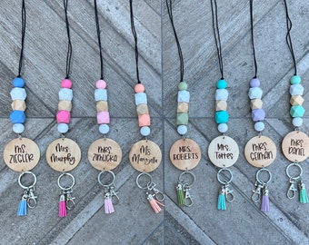 Personalized Beaded Teacher Lanyard, Pastel Breakaway ID Badge Holder