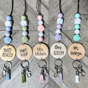Breakaway Floral beaded Teacher lanyard, ID badge holder, lanyard for keys, gifts for teachers, back to school, teacher appreciation day.