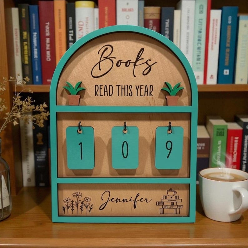 Personalized Books I Read This Year Counter, Custom Books Read Tracker, Book Lovers Gift, Bookshelf Decor, Book Ends, Gift for Readers. image 5