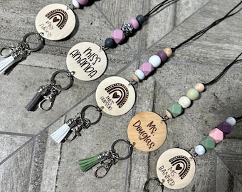 Personalized Beaded Teacher Lanyard, Breakaway ID Badge Holder