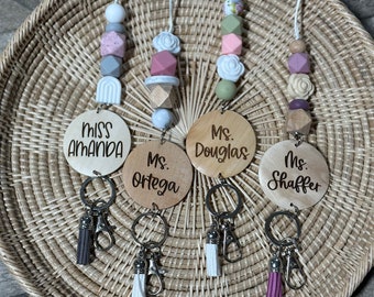 Personalized Beaded Teacher Lanyard, Breakaway ID Badge Holder