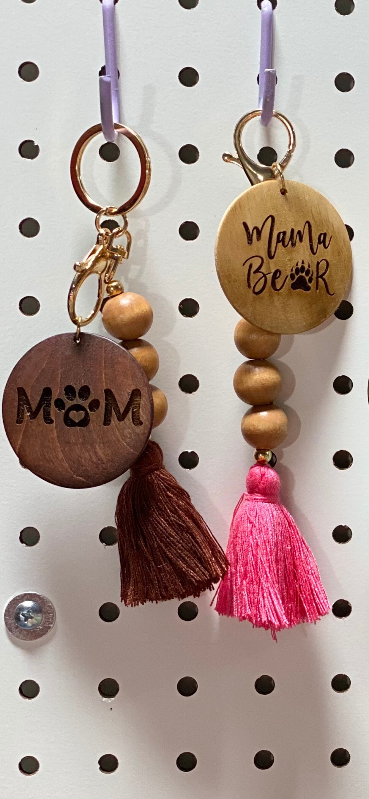 Engraved wooden beaded disc keychain with tassel Etsy