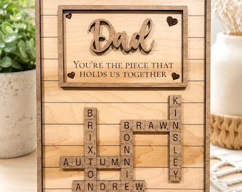Personalized Wood Scrabble Tile Sign, Engraved Father's Day Gift