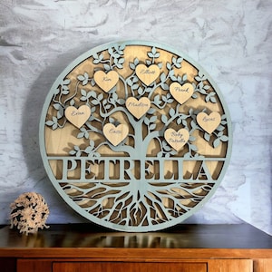Engraved wood family tree sign, gifts for family, personalized wooden, custom gift for mom and families, perfect anniversary wedding gifts.