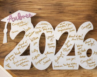 Personalized Wood Graduation Guestbook Sign, Class of 2026 2027, gifts for her, graduation party table decoration, senior picture photo prop