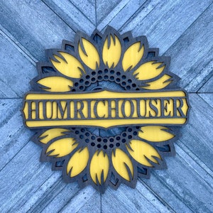 Personalized Sunflower wood monogram sign, Mother’s Day gifts, custom Last initial wood sign, housewarming gifts, wedding gifts