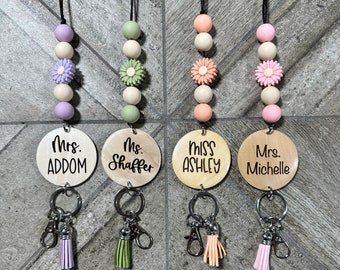 Breakaway Floral beaded Teacher lanyard, ID badge holder, lanyard for keys, gifts for teachers, back to school, teacher appreciation day.