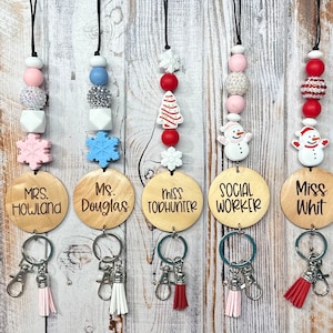 Breakaway bead Christmas Teacher lanyard, ID badge holder, lanyard for keys, gifts for teachers, snowman lanyard, teacher appreciation day.