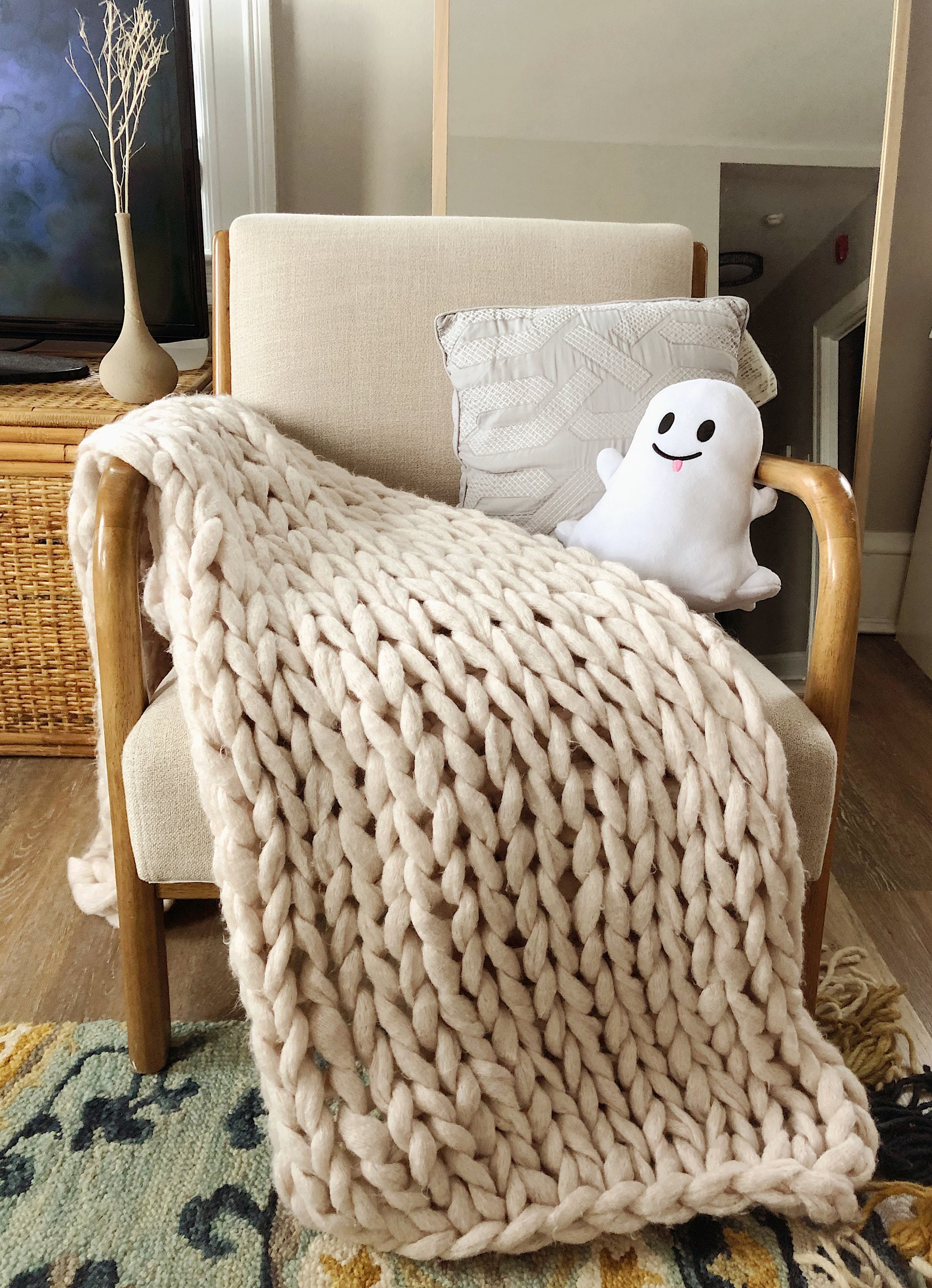 Chunky Knit Throw Blanket Natural Knit Large Blanket 60x40 Etsy
