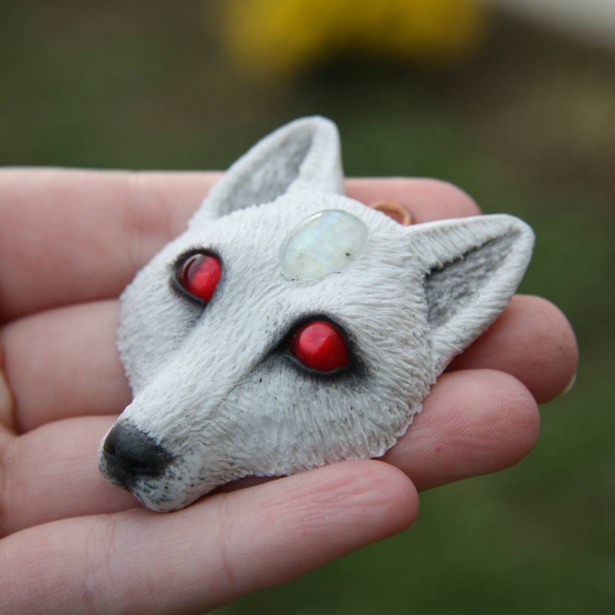 White wolf clay necklace/ Polymer clay wolf pendant/ Wild wolf Etsy