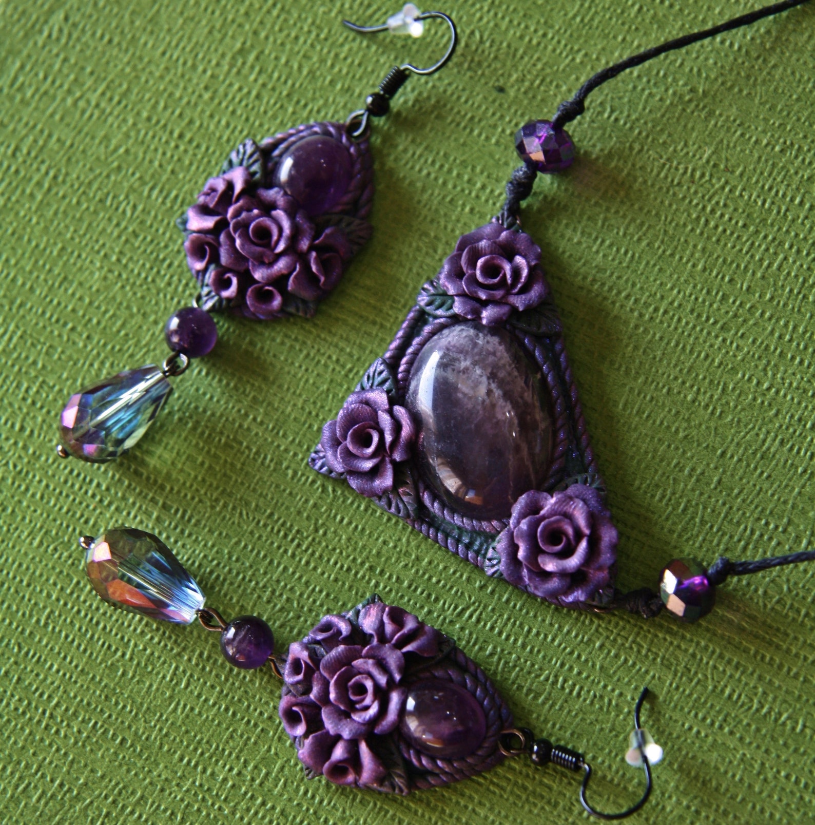 Polymer clay roses jewelry Floral clay amulet Amethyst Etsy