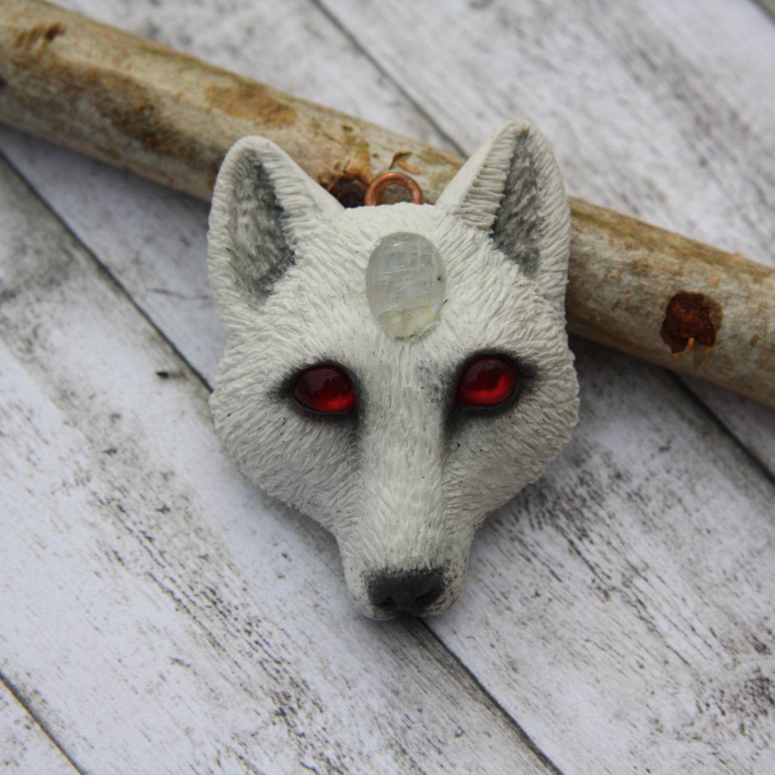 White wolf clay necklace/ Polymer clay wolf pendant/ Wild wolf Etsy