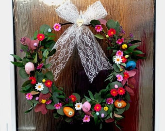 Easter Spring wreath handmade LARGE 60 cm round door hanger decoration in the UK